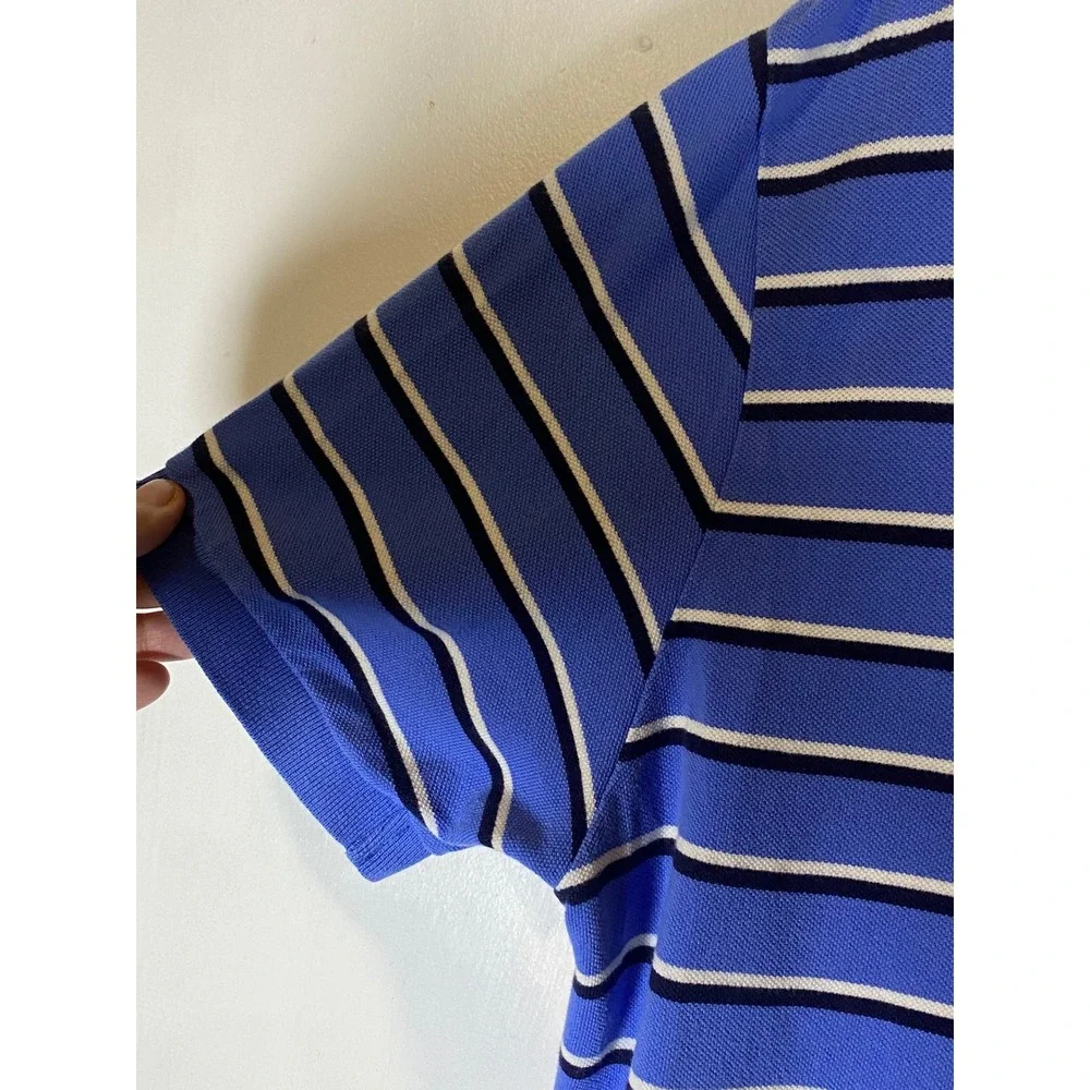 Polo Ralph Lauren Men's Large Blue Striped Short Sleeve Cotton Polo Shirt